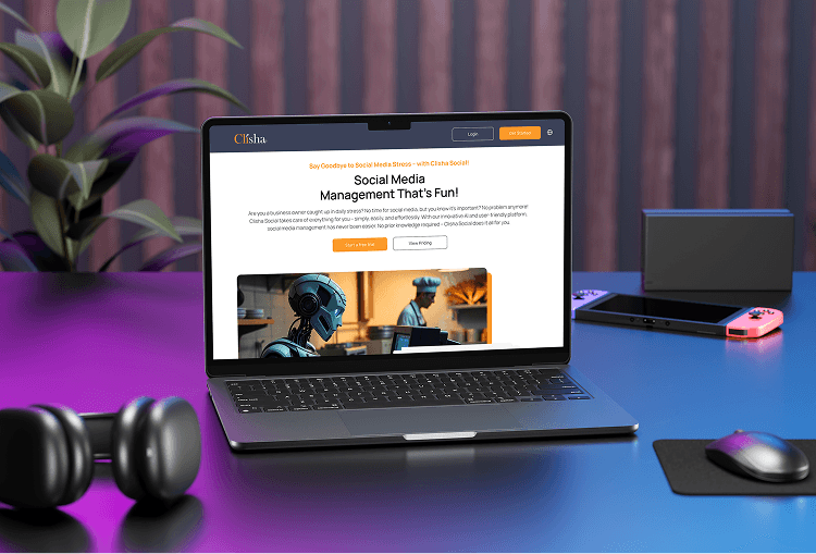 Clisha Social platform interface showcasing AI-powered content calendar and analytics